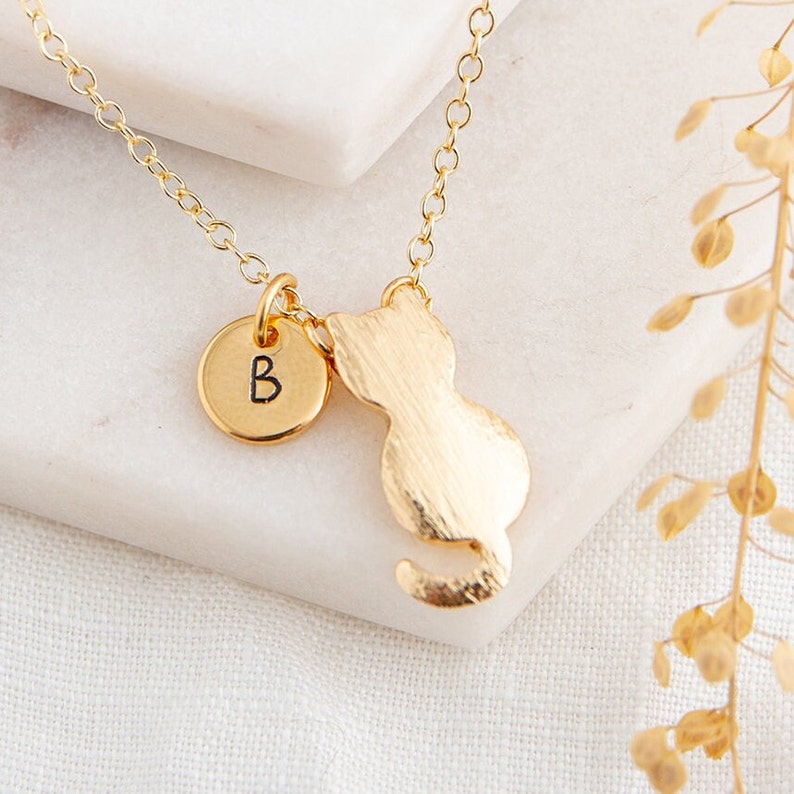 Gold Cat Charm Necklace Minimalist Cat Necklace Birthday Gift Idea for Cat Lovers Cat Jewelry Cat Pendant Necklace Gift for Her image 1