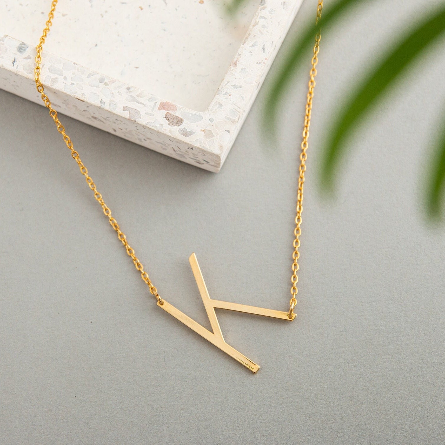 Letter Pendant Necklace for Women Gold Sideway Large Initial