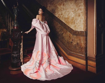 Pink Bridal Hand Painted Floral Cape