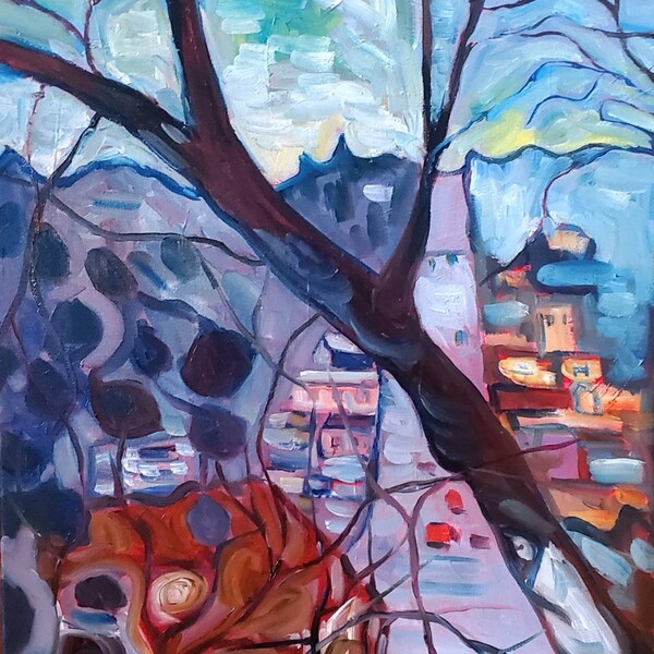 West HIll view, city scape, Owensound, original oil