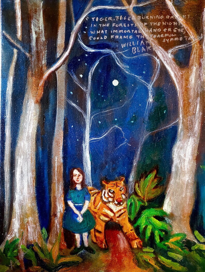 Tiger Tiger Burning Bright Blake Poem Tiger Painting Child Etsy