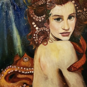 La Sirène Rouge, petits caractères 6x9 pouces, sur papier cartonné de qualité, numéroté, tirage limité, certificat d'authenticité, signé par l'artiste.