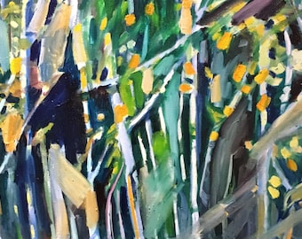 Original Oil Painting, Abstract Forest Landscape, 30x15 Canvas