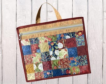Medium QUILTED Cross Stitch Project Bag, Vinyl Front Project Bag, Quilted Stitching Organizer | Teresa Kogut Stitchy Birds