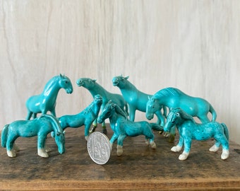 Vintage Miniature Porcelain Horse|Chinese Miniature Horse|Turquoise Blue Horse Figurine|Chinese Horse of Happiness|Jingdezhen Horse