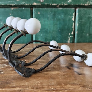 Vintage French Metal Coat Hook with White Ceramic Knobs