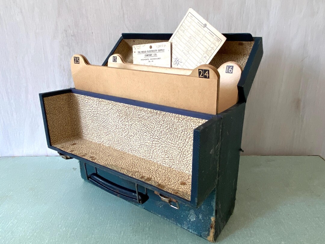 Vintage Filing Box|blue Filing Box|filing Box With Handle|vintage ...