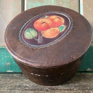 Boîte de rangement décorative ronde|Boîte de rangement ronde avec couvercle|Boîte vintage avec décoration de fruits|Boîte à bibelots ronde