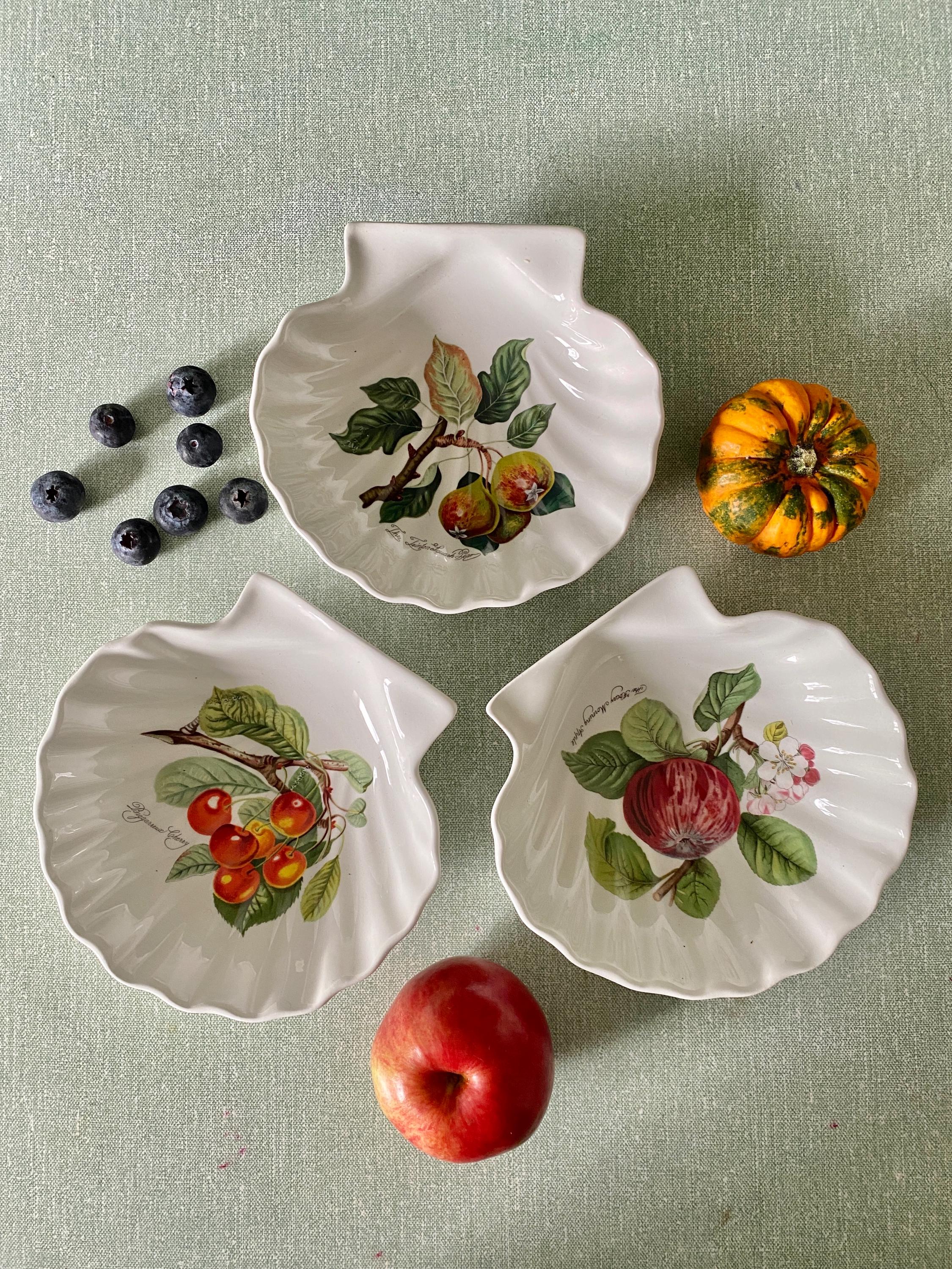 Portmeirion Pomona 皿 4枚セット ポートメイリオン Vintage Portmeirion Pomona Shell Dish: Fruit Motif Ceramic - Etsy