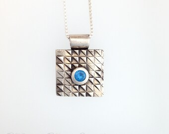 Fine silver pendant with Blue Cubic Zirconia With or Without Sterling Silver Chain