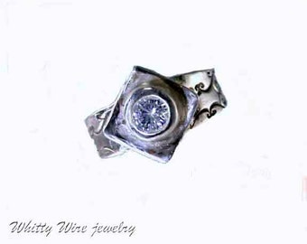 Fine silver ring with Clear Cubic Zirconia