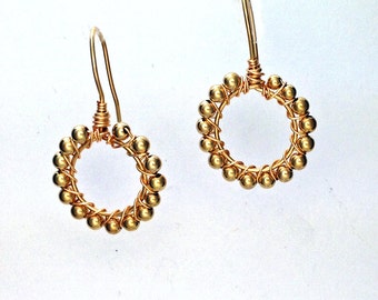 Gold Wire Hoop Earrings: handcrafted with 14 K gold filled wire Gold Filled Beads