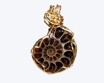 Gold Wire Wrapped Ammonite Pendant