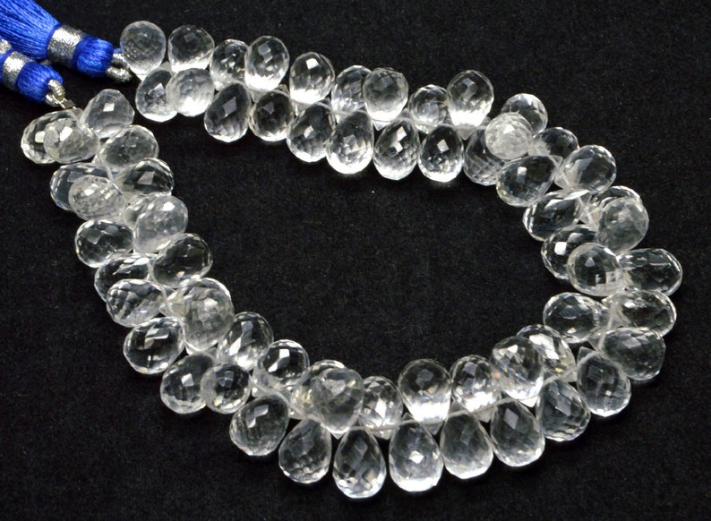Natural Gemstone Crystal Quartz Side Drilled Drops Faceted Beads AAA Big Size 7x11mm Drops approx 200 Carats 8.50 Strand PH-077