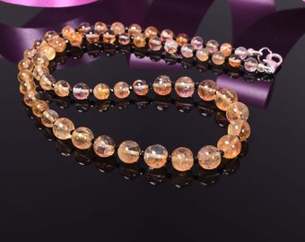 Handmade 16" Citrine Gemstone Necklace, 925 Sterling Silver Clasp