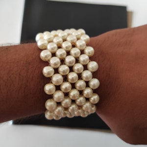 Bracelet Man Made Pearl Round Plain Beads Fashion Jewelry 7&quot; Bracelet N-6054