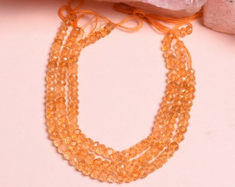 Natural Citrine Gemstone Rondelle Faceted Beads, 6" Strand