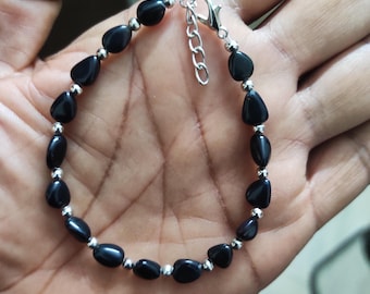 Pulsera de ópalo Welo etíope negro en plata de ley 925 / Pepita hecha a mano