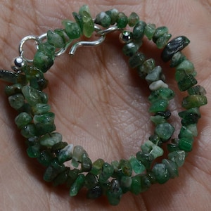 Natural Gemstone Colombian EMERALD smooth polished uncut free form beads gemstone chips 8&quot; bracelet 925 Sterling Silver Jewelry Bracelet