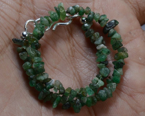 Genuine Emerald Gem Chip Christmas Bracelet Sterling Silver with Crystals Genuine Emerald Gem Chip Christmas Bracelet Sterling Silver with Crystals