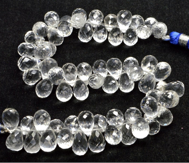 Natural Gemstone Crystal Quartz Side Drilled Drops Faceted Beads AAA Big Size 7x11mm Drops approx 200 Carats 8.50 Strand PH-077