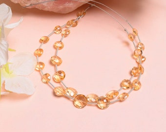 Faceted Citrine Coin Beads 6x7mm, Jewelry Making Supplies, 7" Strand