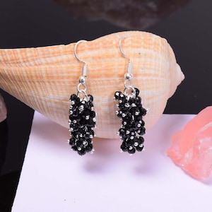 Black Earring, Black Spinel Gemstone Earring Solid 925 Sterling Silver Earring For Jewelry | Semi Precious Stone Earring Gift For Her.