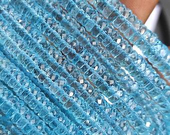 Wholesale Blue Topaz Beads, Tyre Faceted Rondelles (4.00mm-8.00mm)