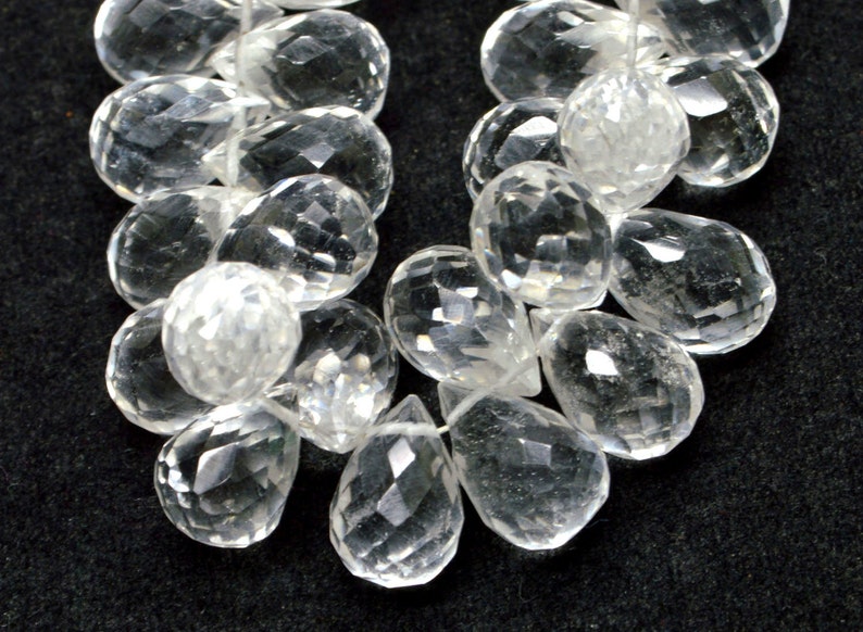 Natural Gemstone Crystal Quartz Side Drilled Drops Faceted Beads AAA Big Size 7x11mm Drops approx 200 Carats 8.50 Strand PH-077