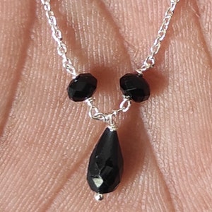 Natural Black Spinel Necklace 925 Sterling Silver Chain Tiny Layering Necklace Elite Dainty Minimal Delicate Birthday Anniversary Gift