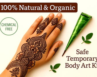 Organic Henna Mehndi Kit: Natural Brown Temporary Tattoo, 4 Cones