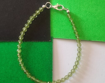 Bracelet Peridot Round Faceted Beads Natural Gemstone Fashion Jewelry 7" Bracelet