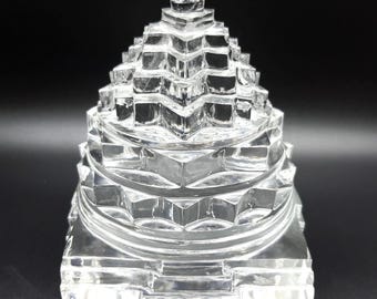 Pirámide espiritual energizada de cristal de cuarzo transparente Sphatik Shri Yantra para Vastu, meditación y atracción de riqueza