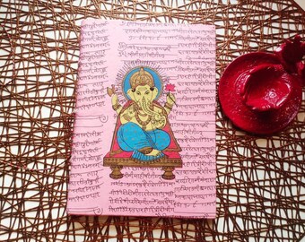 Handgjord indisk dagbok: Ganesha-konst, miljövänligt papper (13,5 x 18,5 cm)