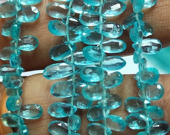 Perles Briolette En Apatite Verte Naturelle - Forme Poire, 8 Pouces, 72 Carats, Inde