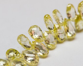 Yellow Diamond Beads, Faceted Teardrop Briolettes, Jewelry Making