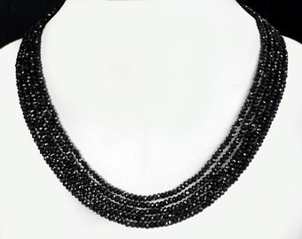 5 strand Elegant Necklace Black Spinel Rondelle Faceted 3.5-4mm Beads with Adjustable Silk Tassel Designer Fashion Jewelry Elite Class Women