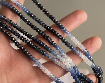 Faceted Blue Sapphire Rondelle Beads, Shaded Gemstone Strand