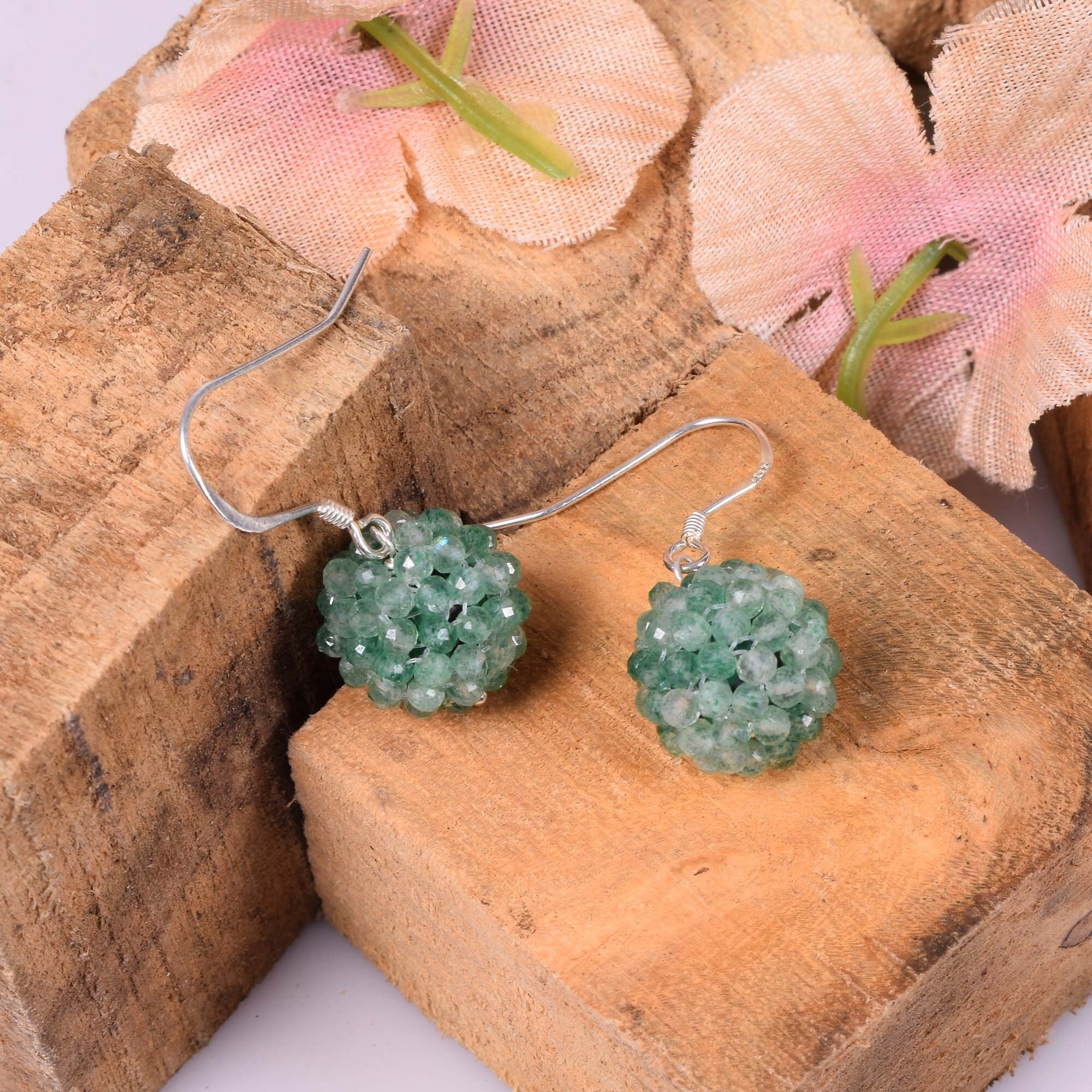 Orecchini a bottone vintage in argento 925 · Orecchini in avventurina verde · Orecchini in palladio · Orecchini fatti a mano in rodio per donna - Italia