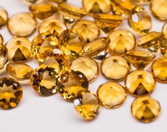 Natürlicher Citrin Edelstein: Goldgelb, Rundschliff, 3,5 mm