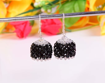 Brincos de espinélio preto, brincos pendentes em prata de lei 925.