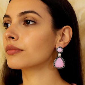 Handgemachte indische Ohrringe - Rosa Legierung, Hochzeitsschmuck