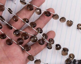 Smoky Quartz Faceted Heart Beads Strand, Handmade Gemstone Jewelry
