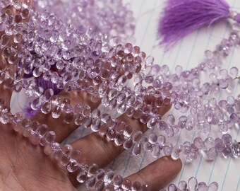 Handmade Pink Amethyst Gemstone Beads - Faceted Drops, 19 cm Strand