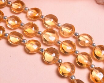 Citrine Coin Beads, AAA+ Quality Gemstone Strand (6.5")