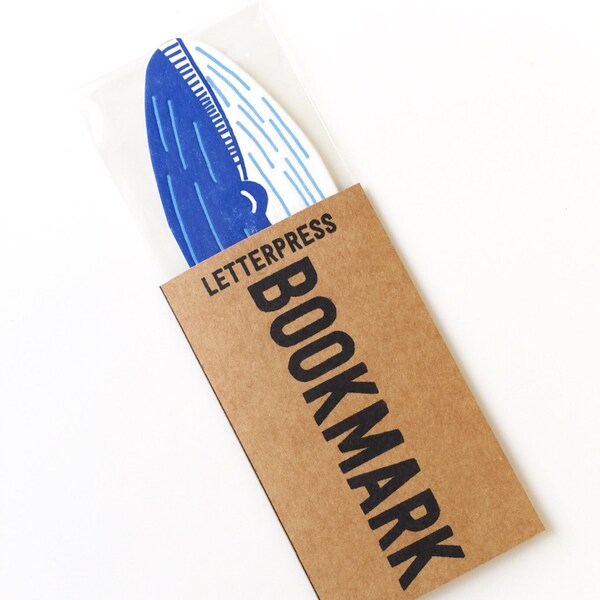 Whale bookmark letterpress