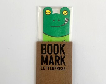 Green Tree frog bookmark letterpress