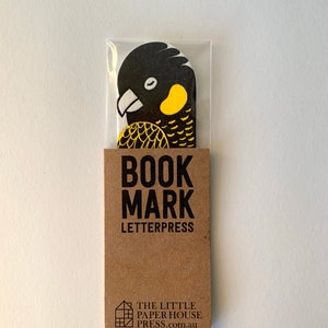 Yellow tailed black cockatoo bookmark letterpress