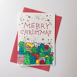 Cartão de felicitações tipográfico de Natal estrelado estrelado