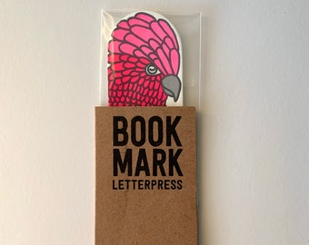Galah cockatoo bookmark letterpress